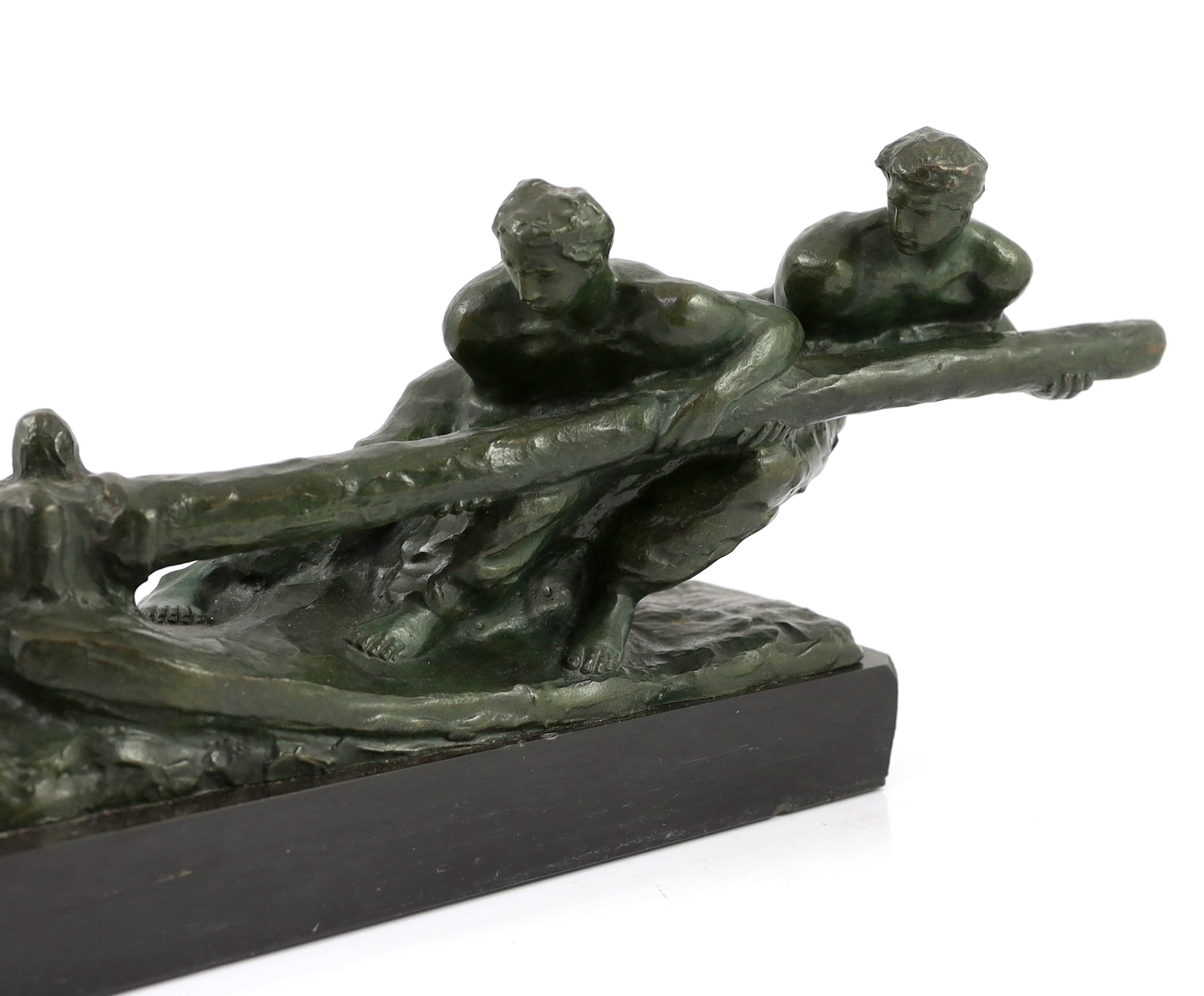 Alexandre Kelety (French/Hungarian, 1874-1940). A French Art Deco bronze group of two tillermen, 47cm long, 17cm deep, 23cm high